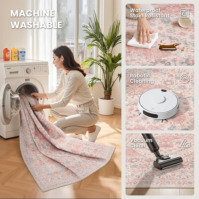zesthome 8x12 Area Rugs for Girls Bedroom, Low Pile Machine Washable Rugs - Image 5