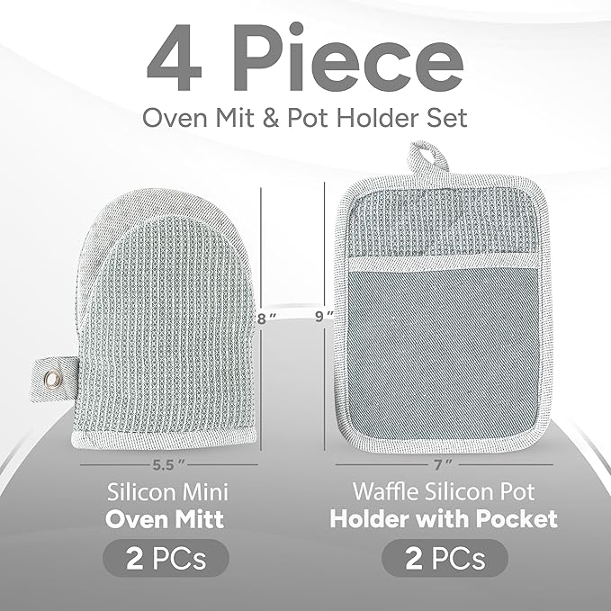 Casa Platino Heat Resistant Oven Mitts & Potholders, 4-Piece – Oven Mitt and - Image 2