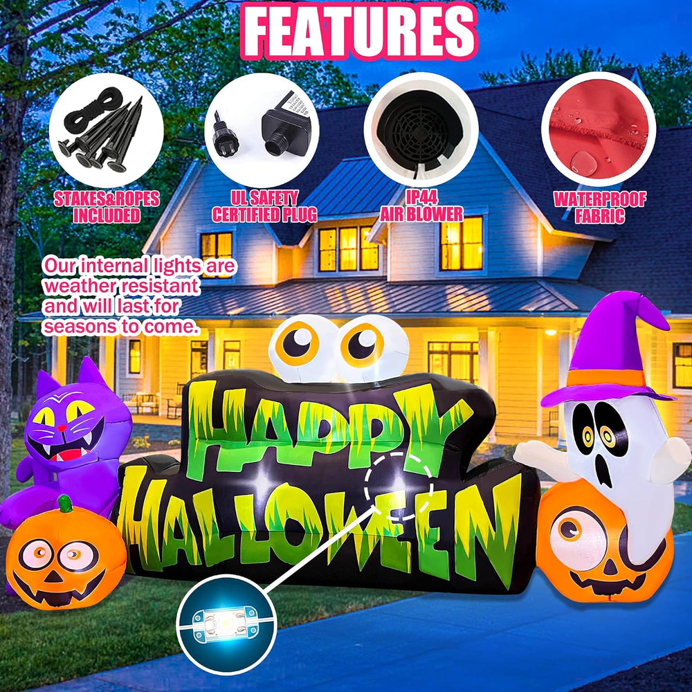 BLOWOUT FUN 10FT Halloween Inflatable Ghost Pumpkin Eyeballs Cat Banner