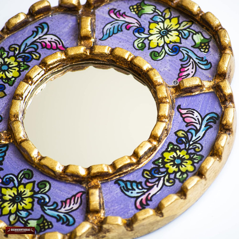 Peruvian Small Oval Mirror 6in, Lavender Hand-Painted Glass