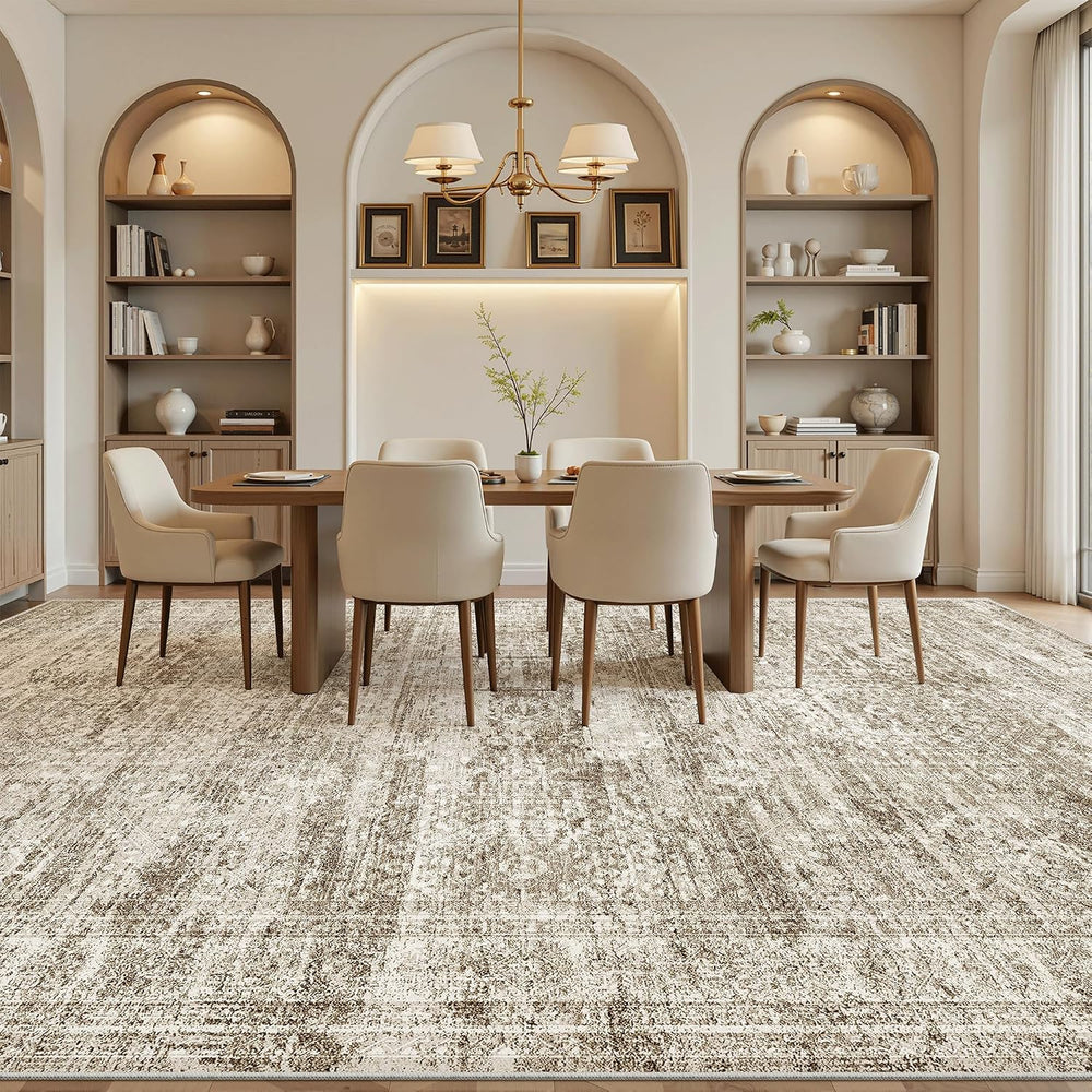 Soalmost 10x14 Area Rugs for Living Room Washable Rug Non-Slip Brown