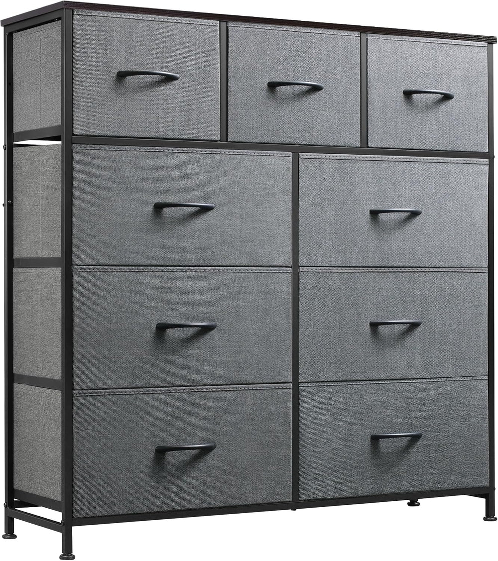 WLIVE Tall Dresser for Bedroom, 9 Drawer Chest of Drawers, Dark Grey