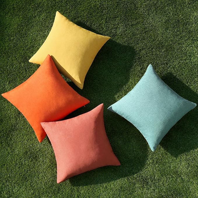 MIULEE Pack of 4 Decorative Outdoor Throw Pillow Covers Linen Waterproof Pillow - Image 4