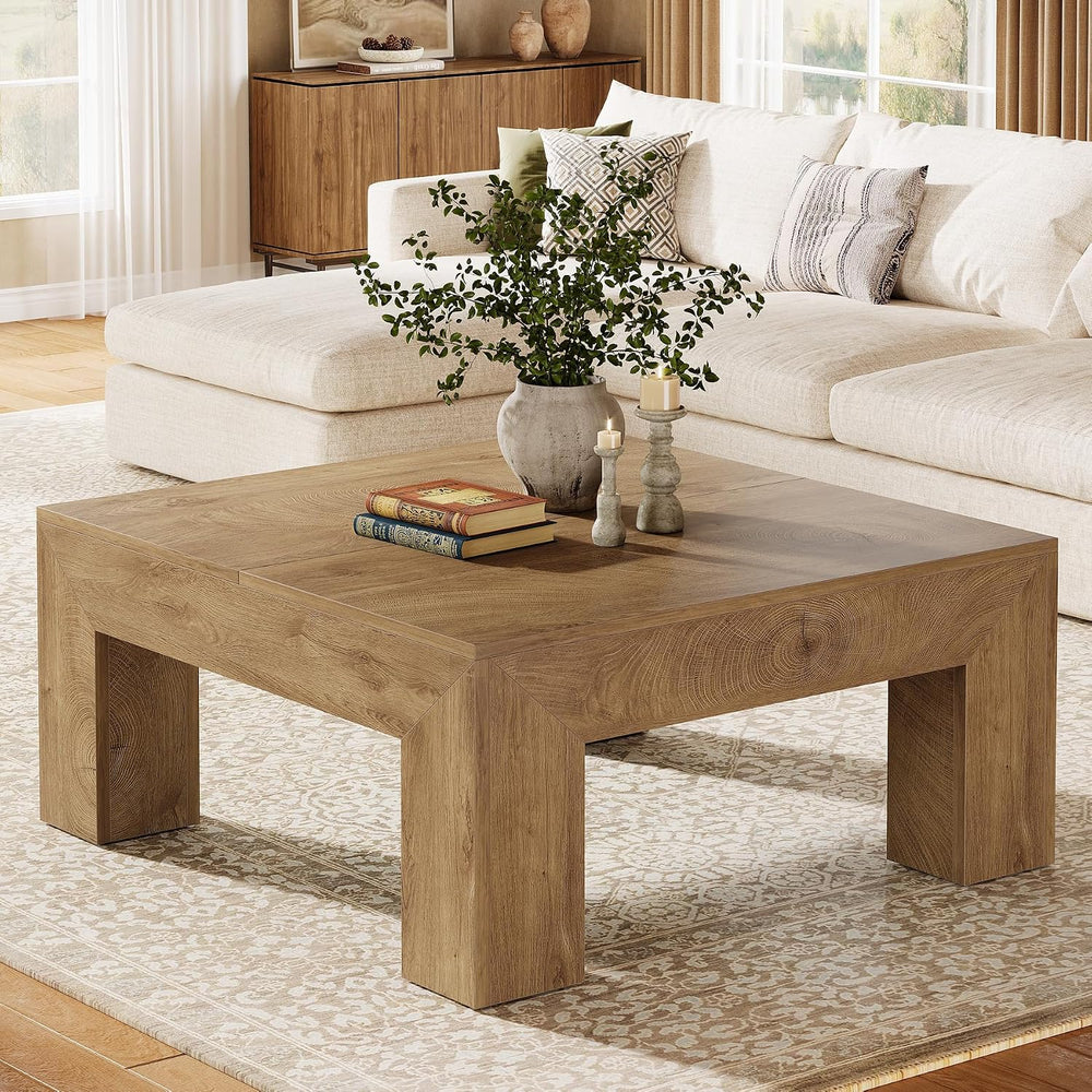 Tribesigns 39.4-Inch Square Coffee Table for Living Room, Farmhouse All MDF C...