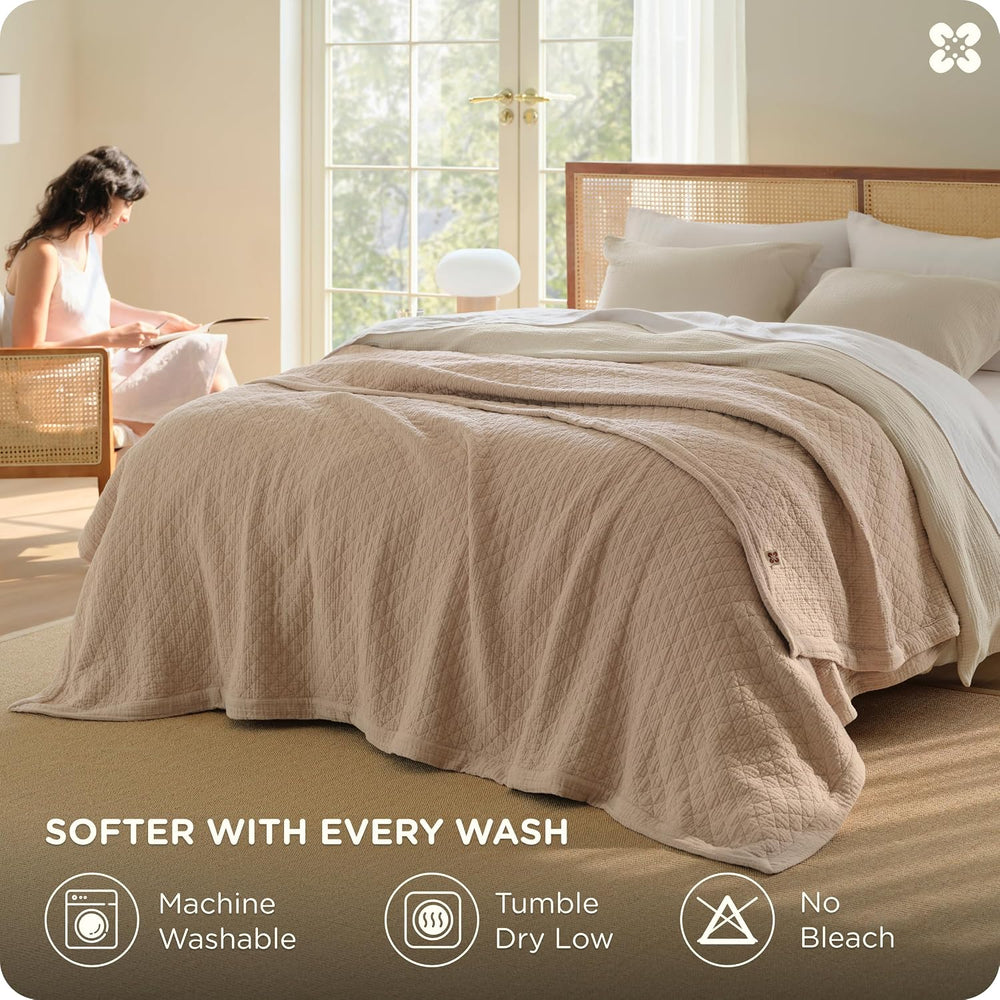 Bedsure PureWoven 100% Cotton Muslin Blanket 8-Layer, Queen, Taupe Brown