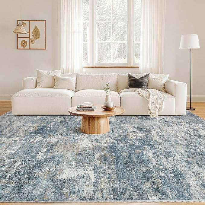 Nakagishi 9x12 Area Rugs Living Room: Washable Abstract Large Neutral Soft Rug - Image 4