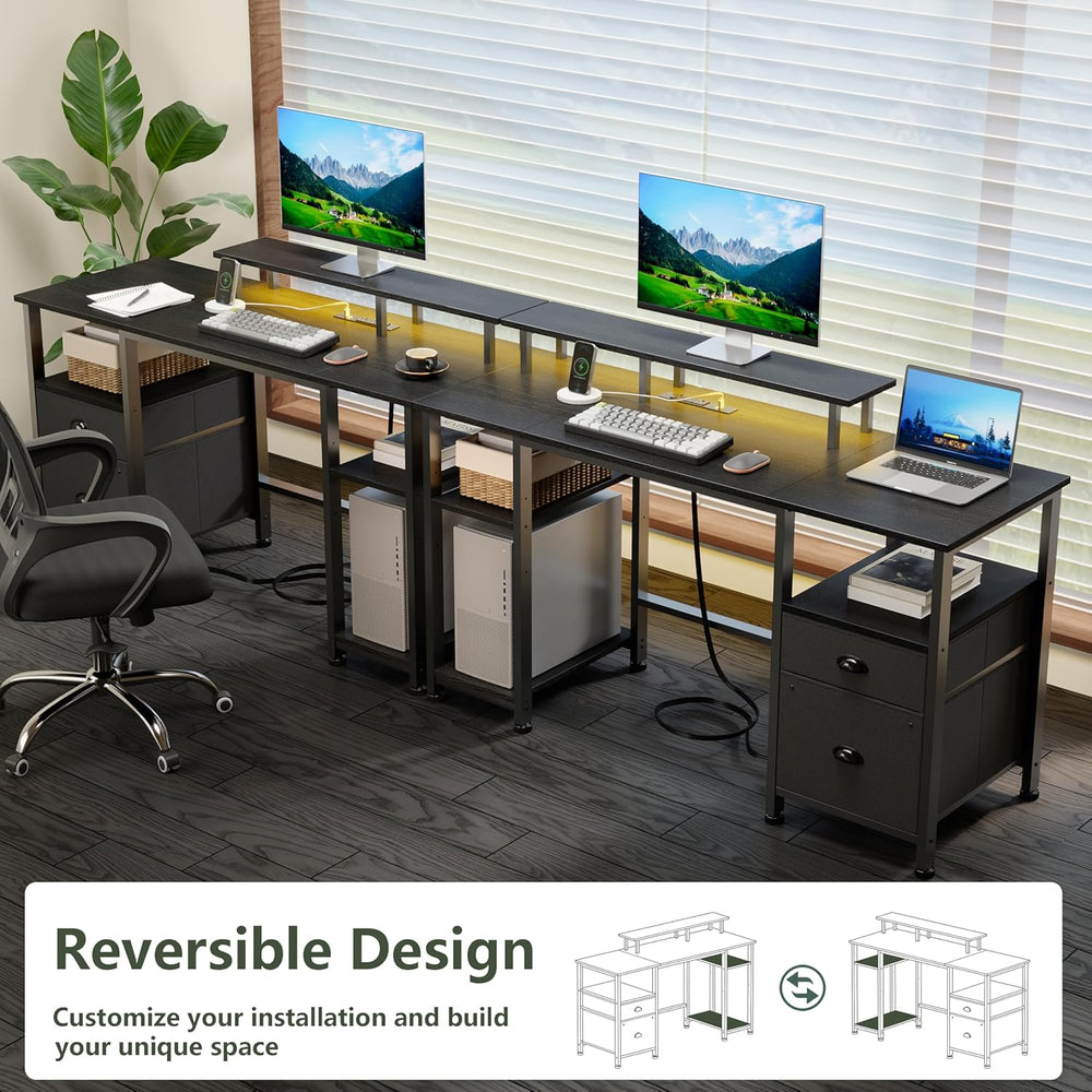 Furologee 51" Gaming Desk with Power Outlets & LED Lights, Reversibl...