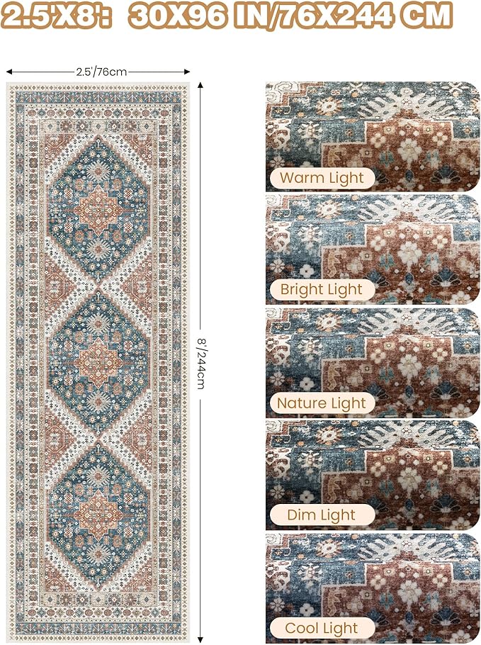 Kitchen Runner Rug Non Slip Washable 2.5x8, Soft Low Pile Entryway Rug Runners - Image 2