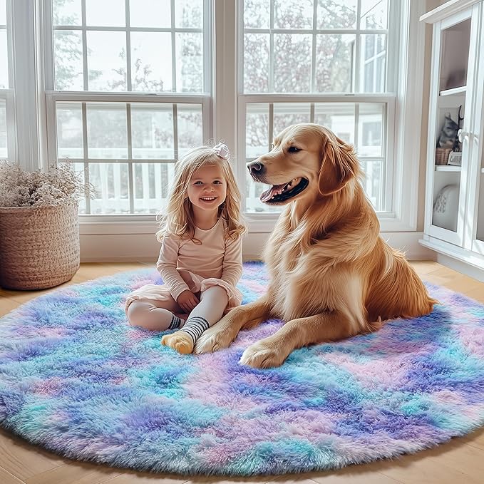 ONASAR Rainbow Round Area Rugs 5ft, Soft Bedroom Circle Rug Mats - Image 5