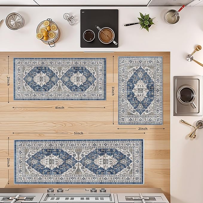 3 Pieces Kitchen Rug Sets: Farmhouse Washable Non-Slip Floor Mat - Image 2