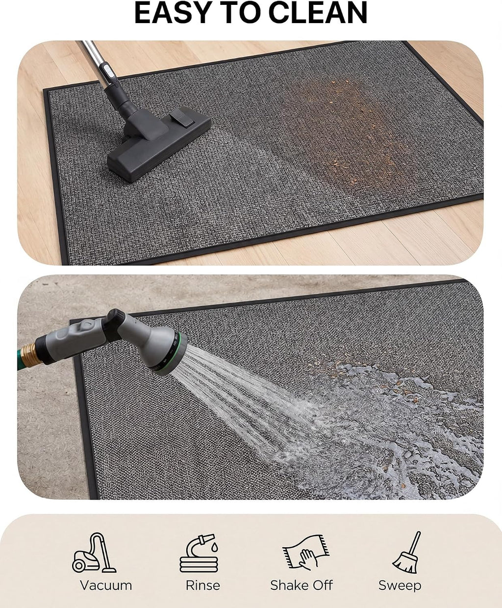 Door Mat Indoor Entrance, 24" x 36" Ultra Thin Non Slip Door Mat with Rubber Backing, Low Profile Easy Clean Dirt Trapper Doormat for Entryway Front Door Patio Porch, Charcoal Grey