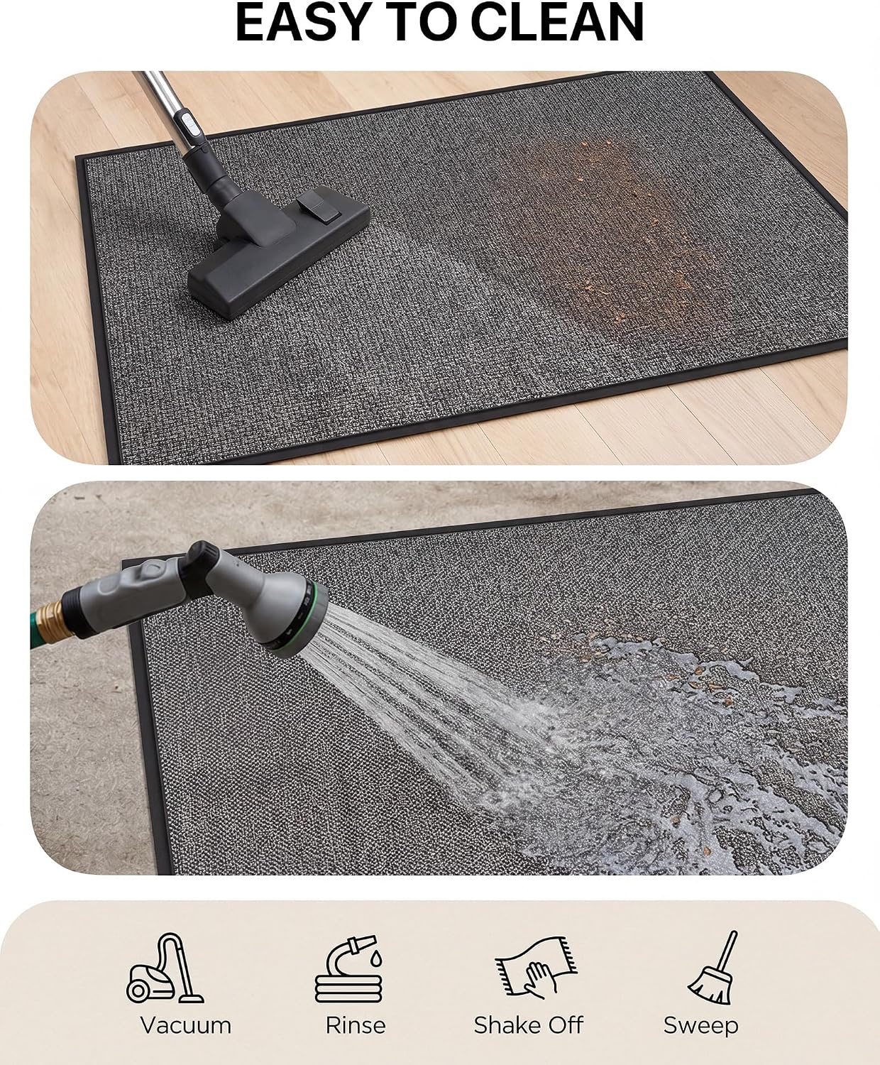 Door Mat Indoor Entrance, 24" x 36" Ultra Thin Non Slip Door Mat with Rubber Backing, Low Profile Easy Clean Dirt Trapper Doormat for Entryway Front Door Patio Porch, Charcoal Grey