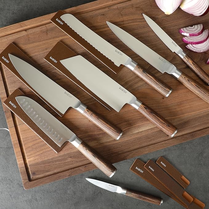 Babish 14-Piece Full Tang Forged Dark Pakka Wood Kitchen Knife Set –