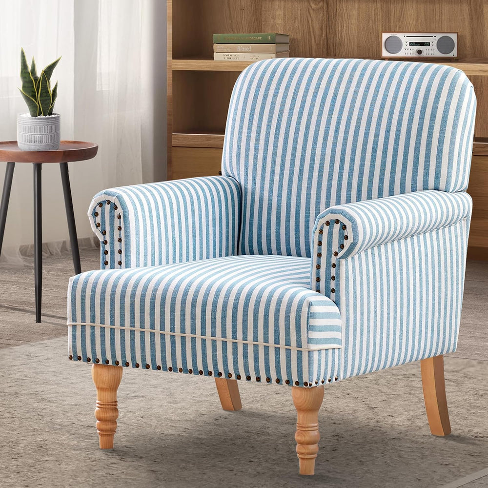 HUIMO Linen Fabric Accent Chair, Mid-Century Modern Armchair with Solid Wood ...
