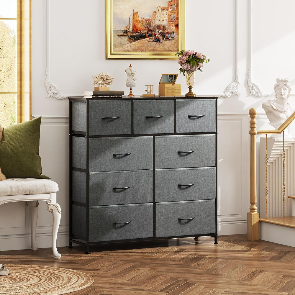 WLIVE Tall Dresser for Bedroom, 9 Drawer Chest of Drawers, Dark Grey
