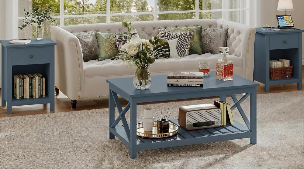 ChooChoo Farmhouse Nightstand with Charging Station Set of 2 | Wooden Top Bed...