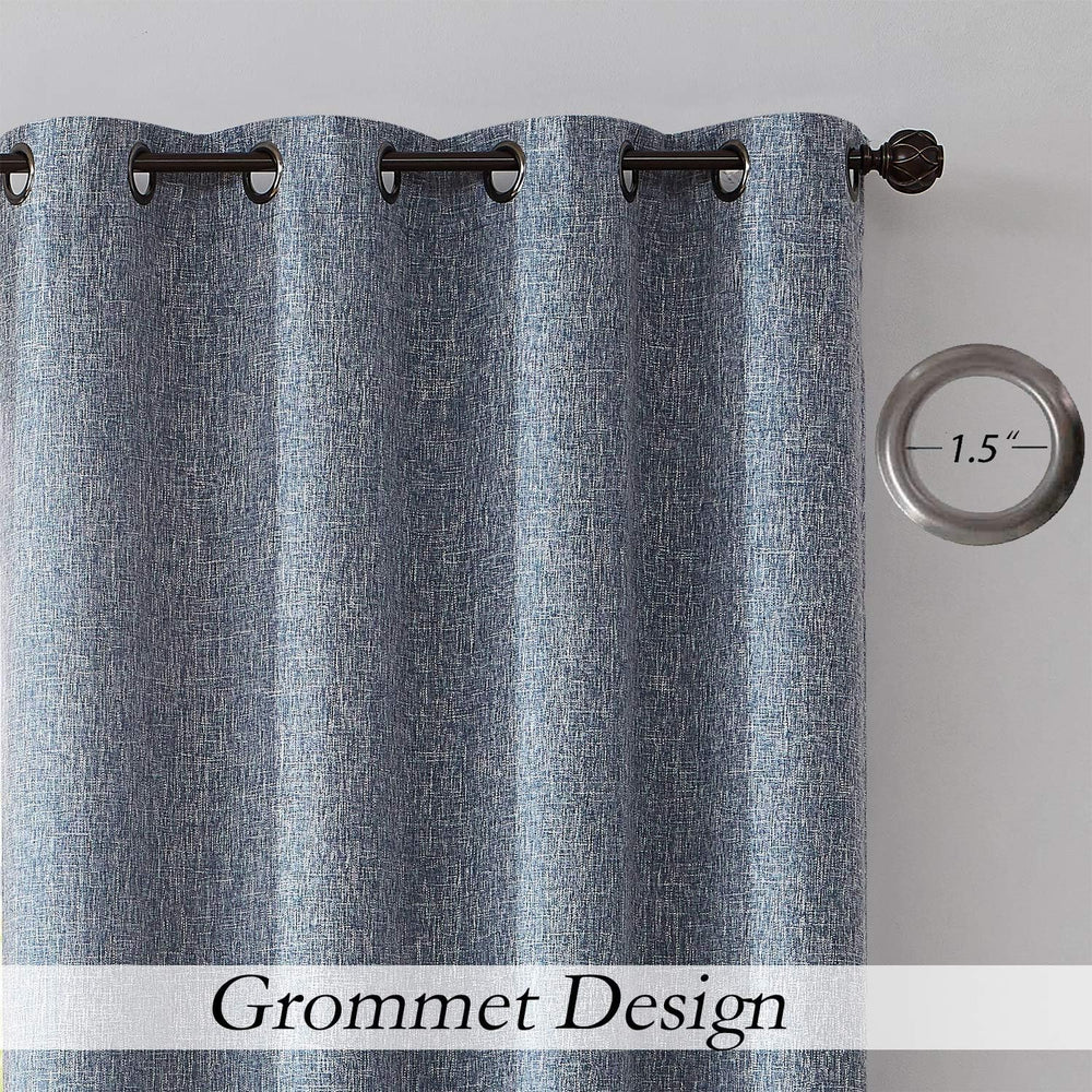 Navy Solid Full Blackout Curtain Heavy Linen Texture Window Treatment for Bed...