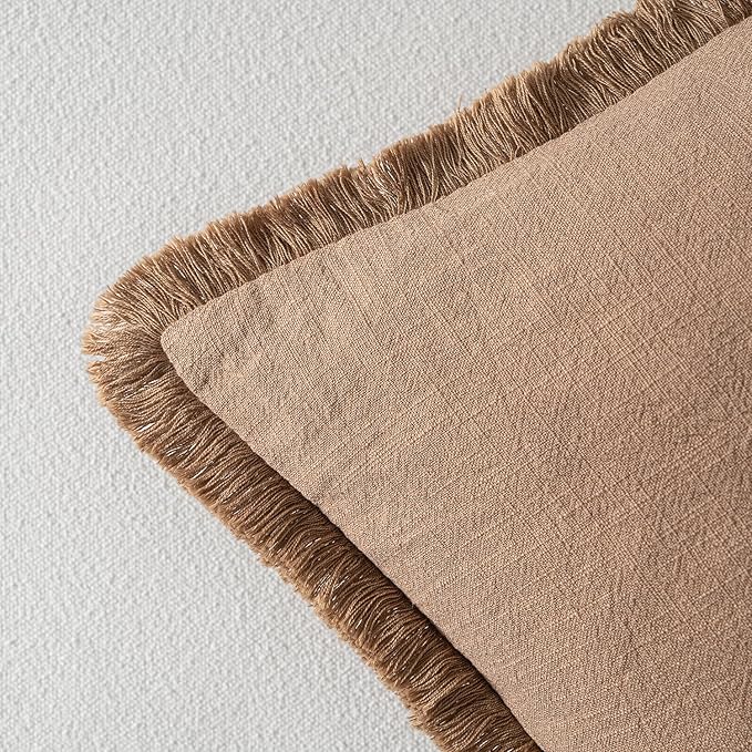 MIULEE Decorative Throw Pillow Covers Neutral Linen Fringe Throw Pillows Euro - Image 3