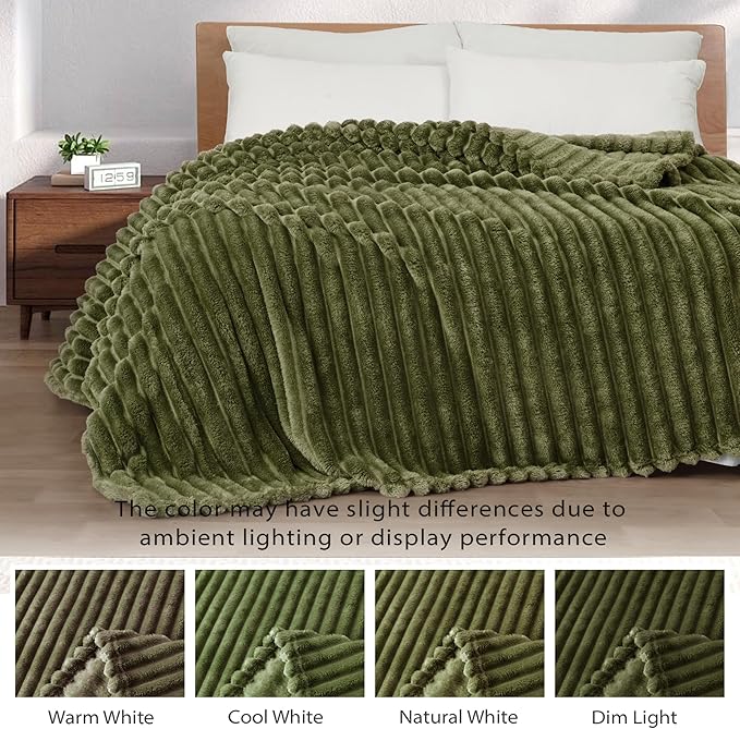 Exclusivo Mezcla Twin Size Flannel Fleece Blanket, Super Soft Striped Jacquard - Image 3