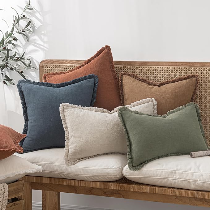 MIULEE Decorative Throw Pillow Covers Neutral Linen Fringe Throw Pillows Set of - Image 6
