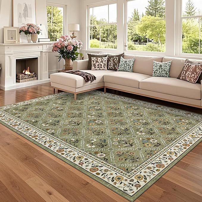 6x9 Machine Washable Area Rugs for Living Room Floral Stain Resistant Soft - Image 2