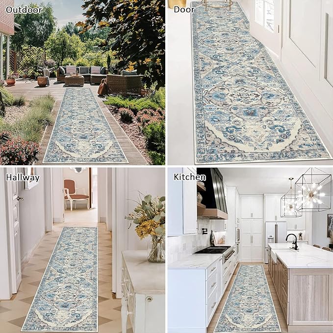HEBE Hallway Runner Rug 2'x8' Washable Vintage Distressed Area Rugs Non Slip - Image 5
