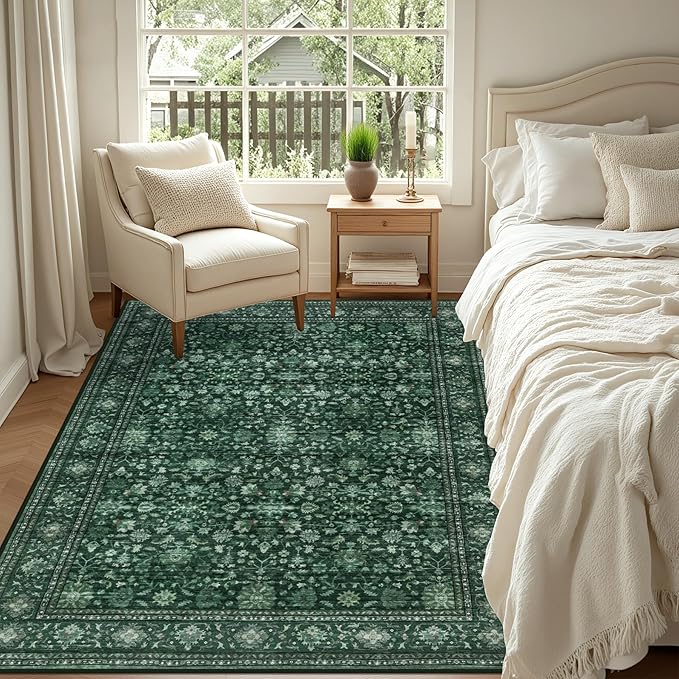 5x7 Area Rugs Living Room Rug: Washable Vintage Distressed Floral Rug No Slip - Image 4
