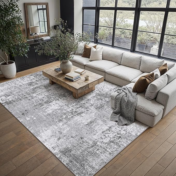 PureCozy 5x7 Grey Area Rug Washable Non Slip Modern Abstract Living Room Carpet - Image 4
