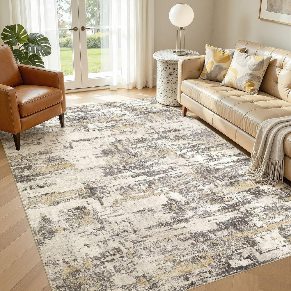 5x7 Area Rugs Living Room Abstract Washable Rug, Gold Brown