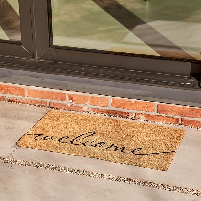 KANKUN Coco Coir Door Mat with Heavy Duty Backing, Welcome Doormat, Doormat - Image 2