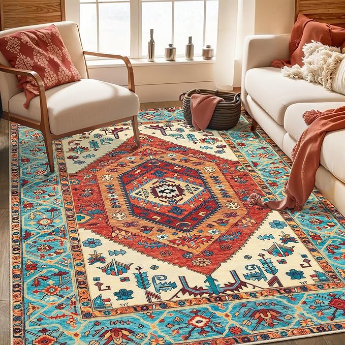 SERISSA 4x6 Boho Bedroom Rug, Washable Non Slip Vintage Orange Area Rugs - Image 5