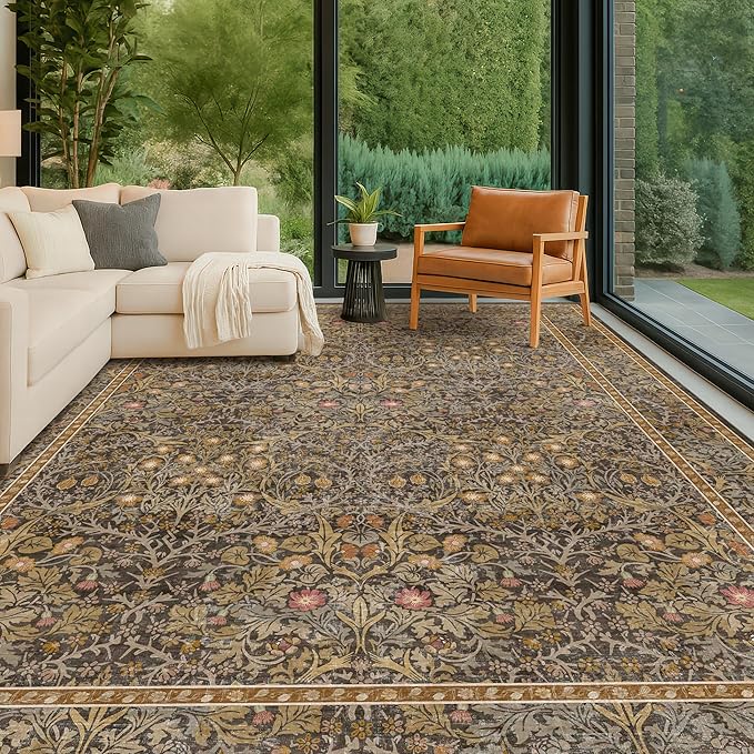 Vintage Floral Living Room Rug 8x10, Dining Room Under Kitchen Table, Oriental by HazoHaus