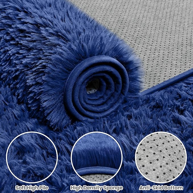 5x7 Area Rugs for Living Room Rug: Soft Fluffy Shag Blue Rugs for Bedroom - Image 6