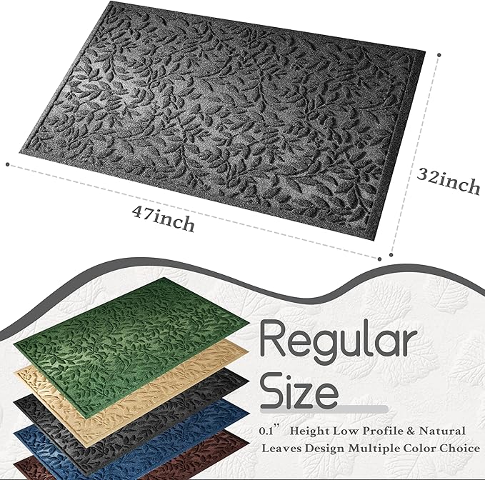 Grey Leaves Outdoor Indoor Entrance Door mat, Absorbent Durable Heavy Duty - Image 2