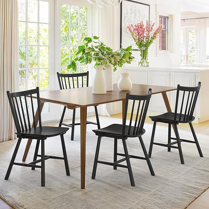LUE BONA Upgraded Dining Chairs Set of 4, Farmhouse Wooden Spindle Back Kitch...