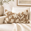 12x20 Lumbar Pillow Cover, Rectangular Brown Decorative Throw Pillowcase for Couch Sofa, Embroidered Velvet Farmhouse Accent Cushion (Cover Only)