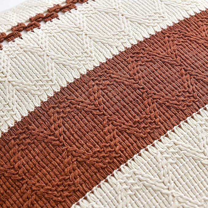 Fancy Homi Set of 1 Rust Boho Decorative Throw Pillow Covers 16x16 Inch - Image 4