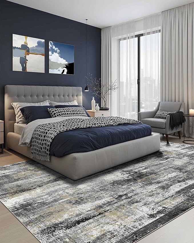 Latte&Fog 8x10 Area Rugs for Living Room, Large Black Modern Abstract Washable - Image 3