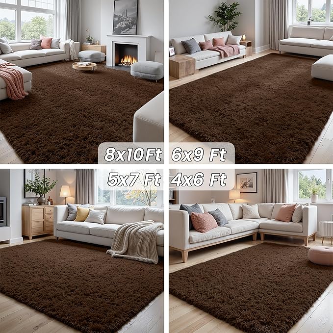 4x6 Area Rugs for Living Room Rug: Soft Fluffy Shag Brown Rugs for Bedroom - Image 7