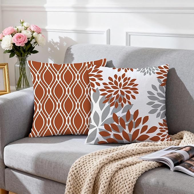 Hexagram Geometric Burnt Orange Pillow Covers 18x18 Set of 4, Decorative - Image 3