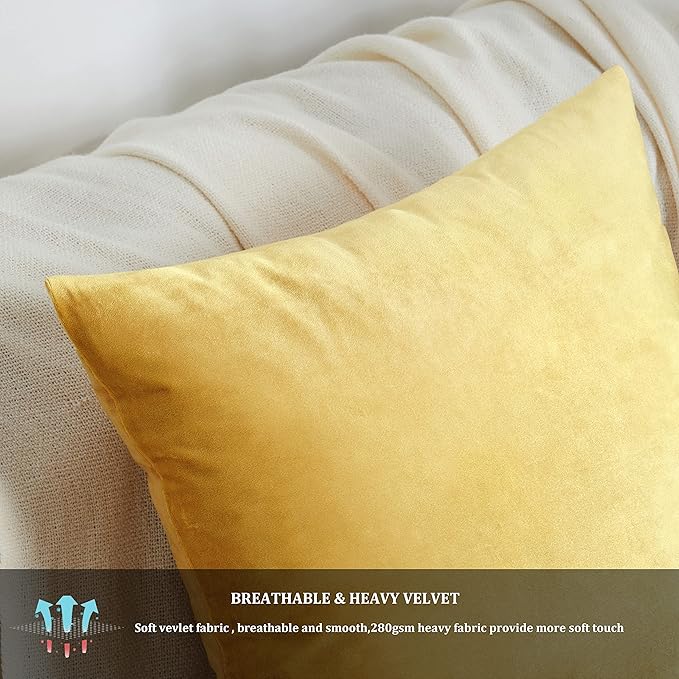 GIGIZAZA 18x18 Yellow Velvet Decorative Throw Pillow Covers - Image 5