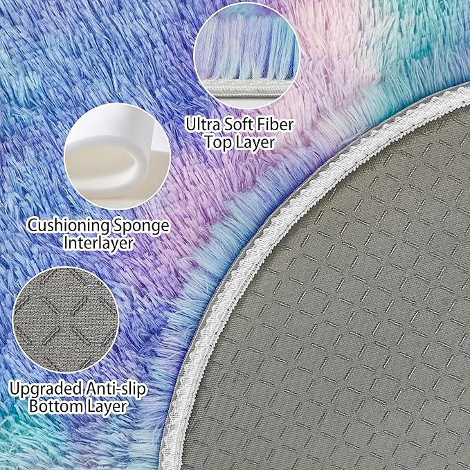 5x5 ft Tie Dye Rainbow Round Rug - Image 4