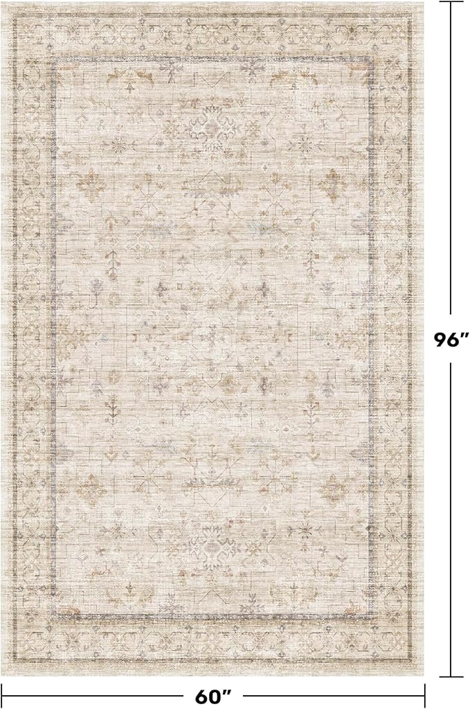 Hazo Haus Ivory 5x8 Area Rug for Bedroom, Home Office, Washable Non Slip - Image 2