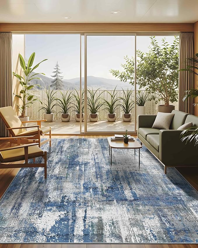 Latte&Fog 8x10 Area Rugs for Living Room, Large Blue Modern Abstract Washable - Image 4