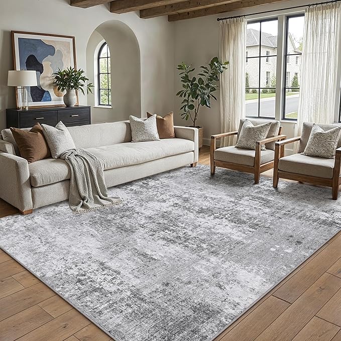 PureCozy 6x9 Grey Area Rug Washable Modern Abstract Living Room Carpet Non Slip by PureCozy