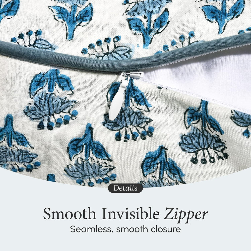 CPC Apatite Blue Block Print Throw Pillow Covers 20x20 Inch, Pack of 2