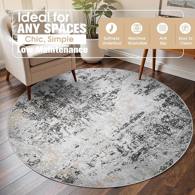 Round Rug 5ft Circle Rug Washable: Carpet Small Circular Area Rug - Image 3