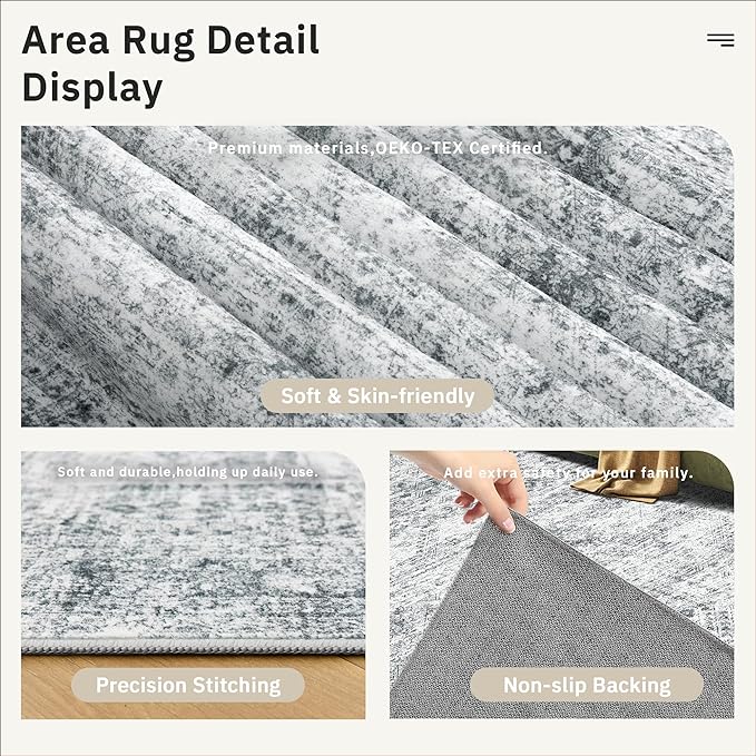 Soalmost 9x12 Area Rugs for Living Room, Non Slip Machine Washable Vintage Rugs - Image 8