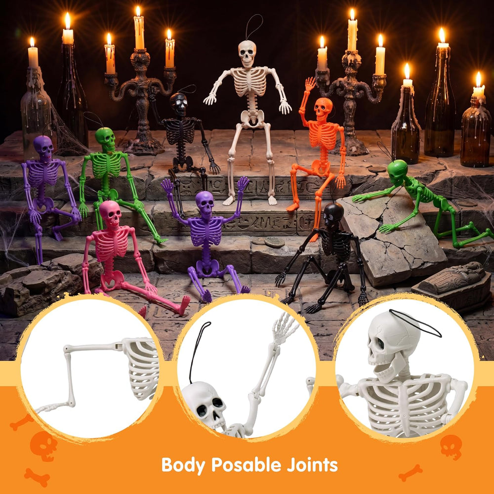 JOYIN 12 PCS Posable Halloween Skeleton Decor 16 Inches, Full Body Posable Jo...