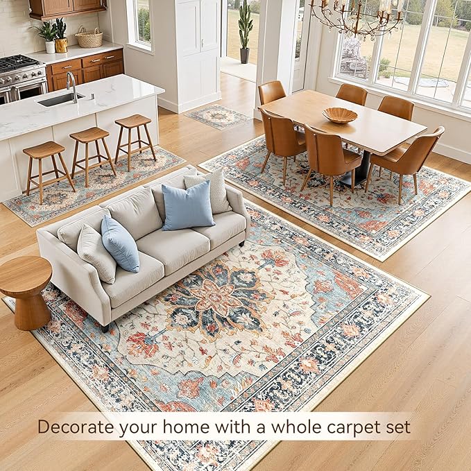 Area Rugs 5'x8' Washable Non-Slip, Floral Vintage Distress Print Pattern - Image 8